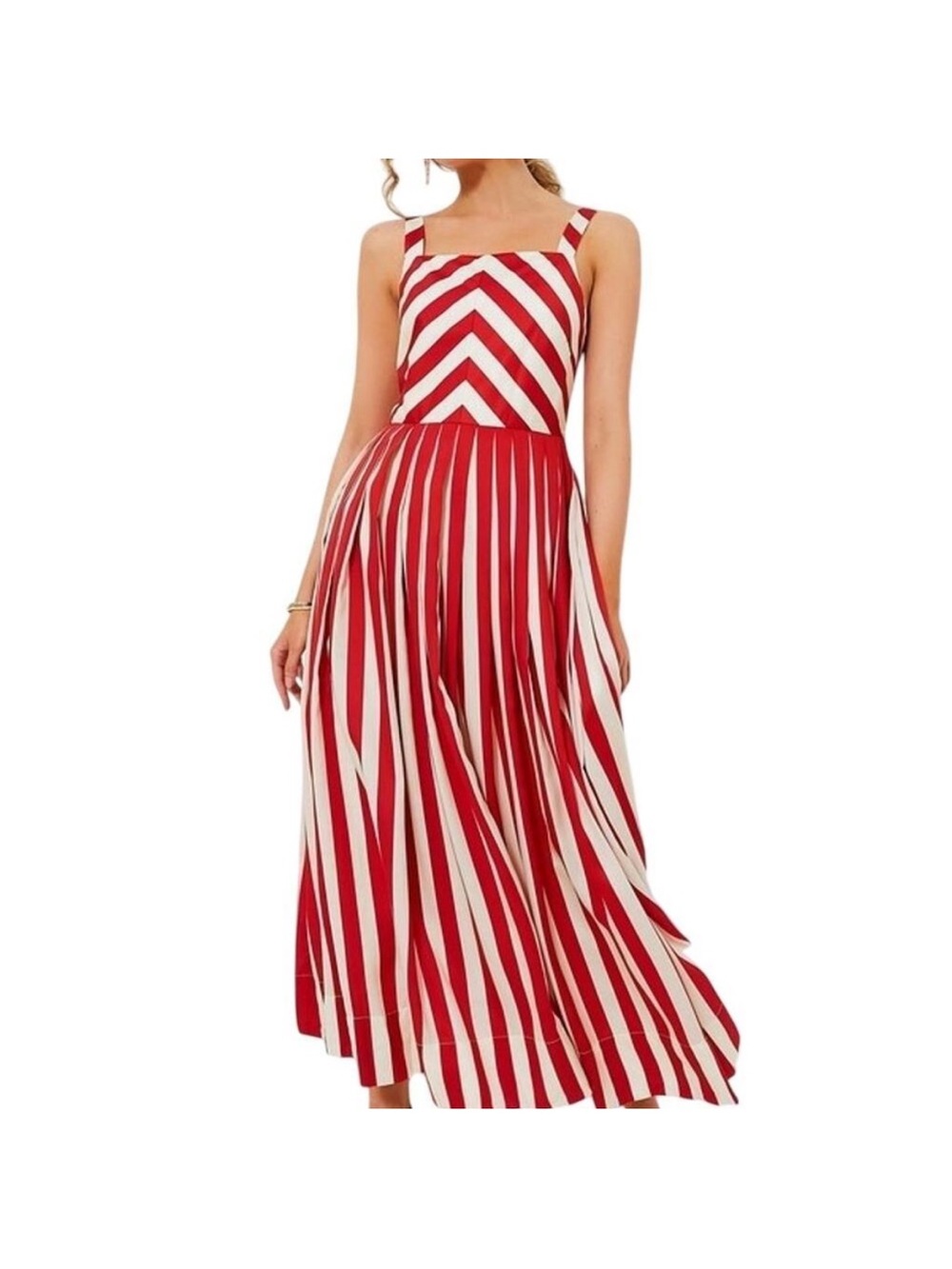 Tuckernuck Rouge Stripe Laina Dress XL NWT Red White Pleated Maxi - Picture 1 of 10